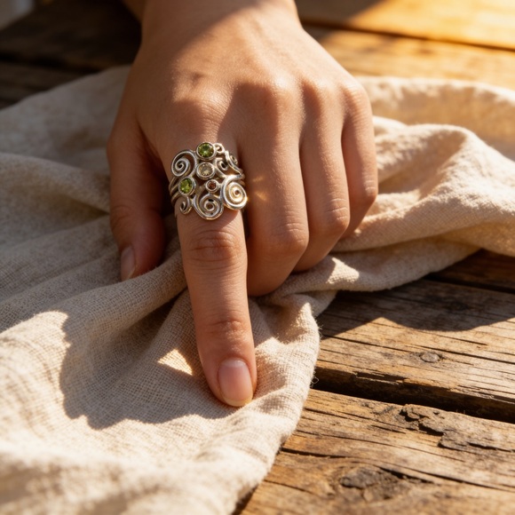 Pandora Silver Swirl Ring with Yellow and Pink Stones - Picture 2 of 4